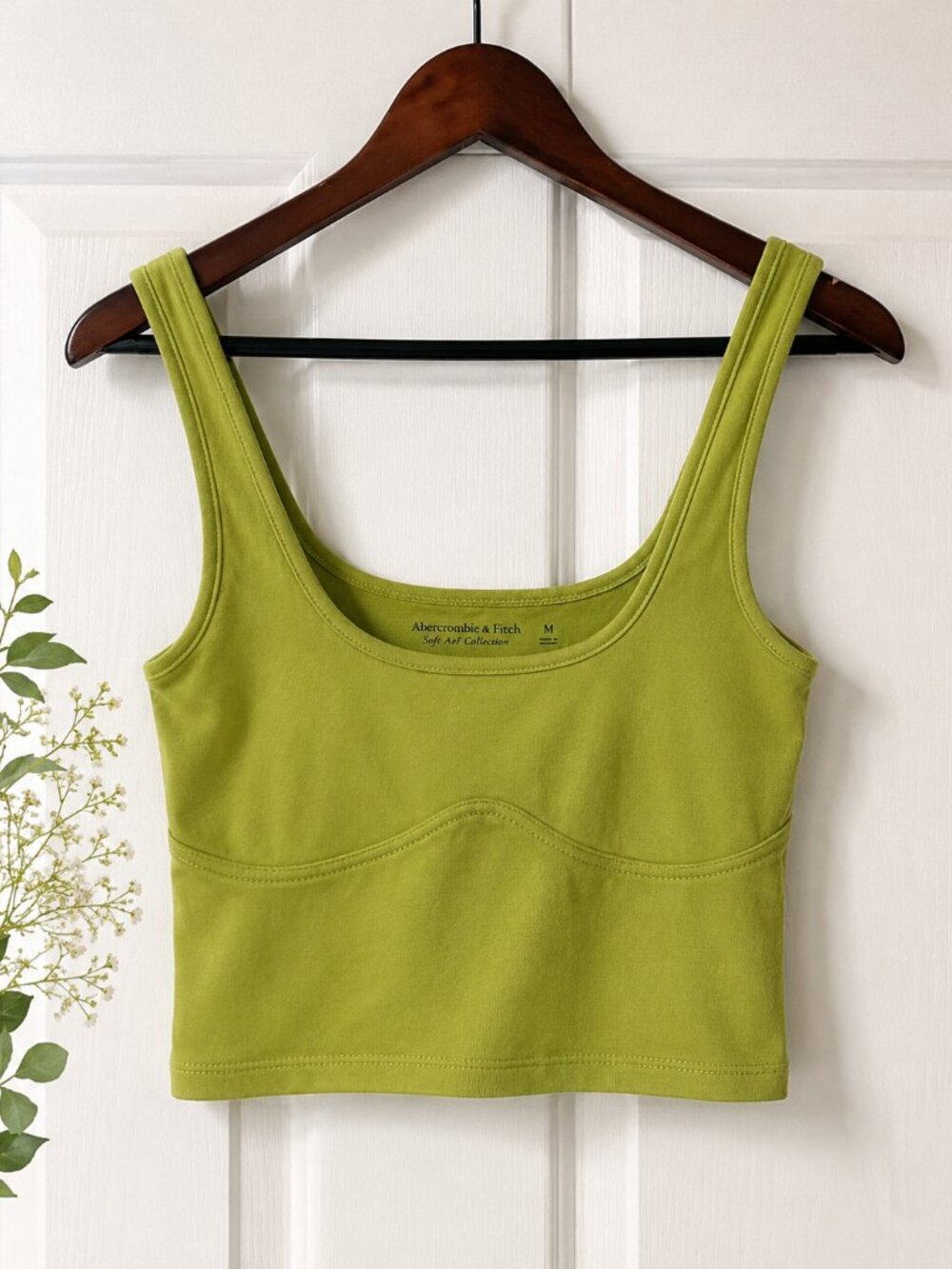 y2kAbercrombie Soft AF Crop Tank Top Womens M Green Scoop Neck Stretch